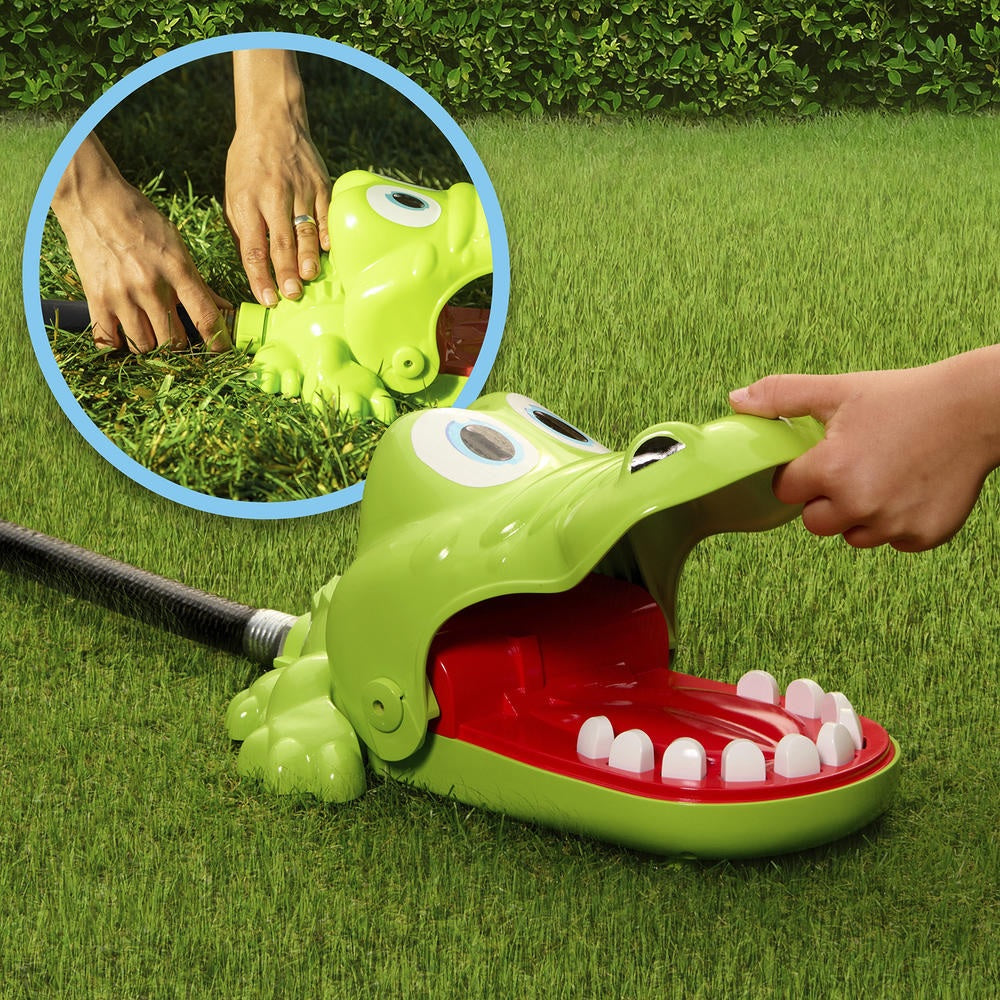 A game where you choose a tooth and press down with your finger. But if the crocodile snaps down, you get chomped AND soaked!