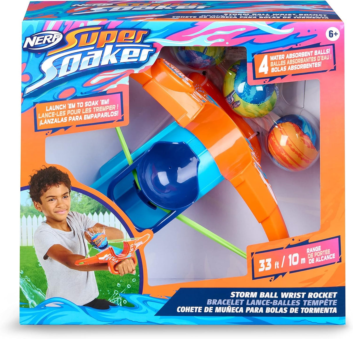 Dunk a Storm Ball in water until filled, place your ball in the rocket, pull back the band and launch at the competition!