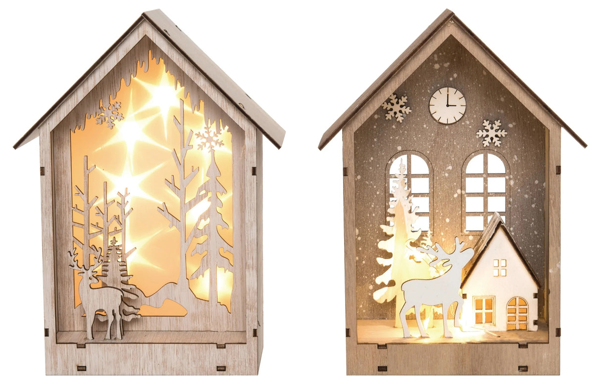 Tabletop decorations made of laser-cut medium density fiberboard. This picture is showing off both options.