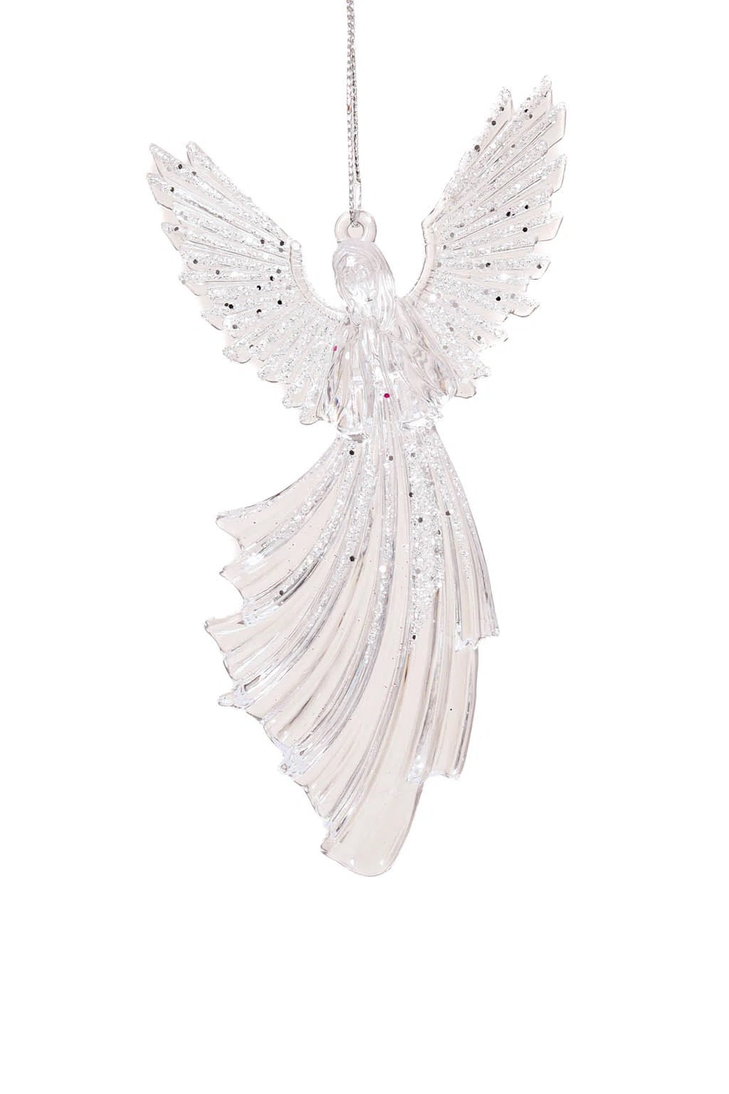 Glittered plastic ornaments shaped like an angel.