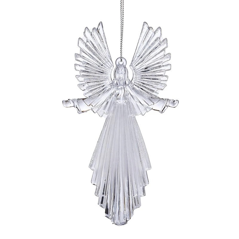 Glittered plastic ornaments shaped like an angel.