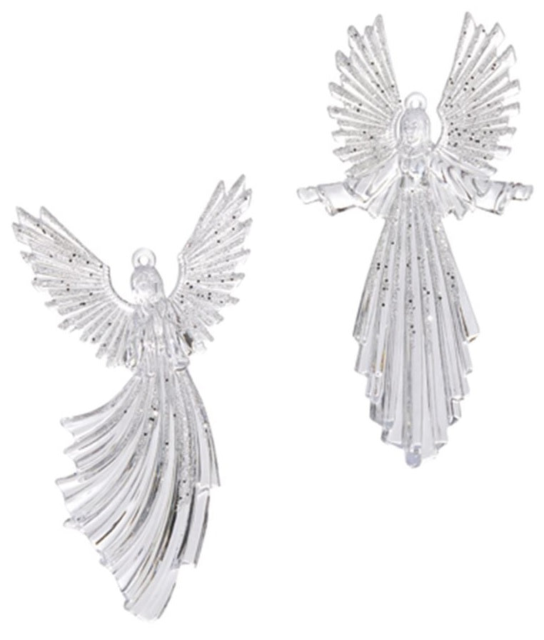 Glittered plastic ornaments shaped like an angel.