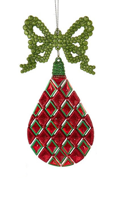 Red Drop with Green Bow Ornament