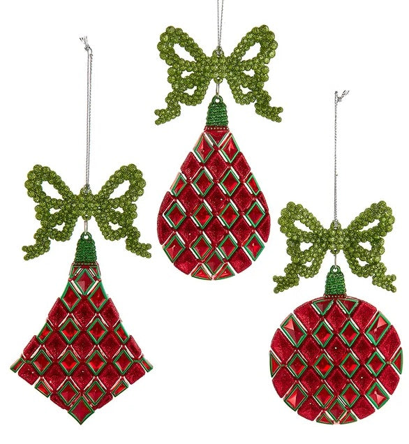 Red Drop with Green Bow Ornament