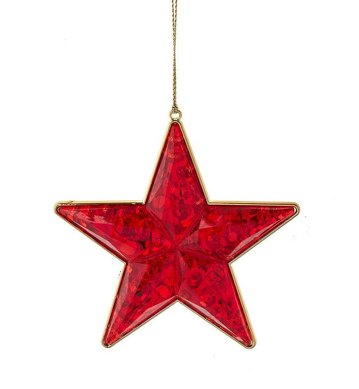 Ornament shaped like a star. There are two color options: red or apple green.