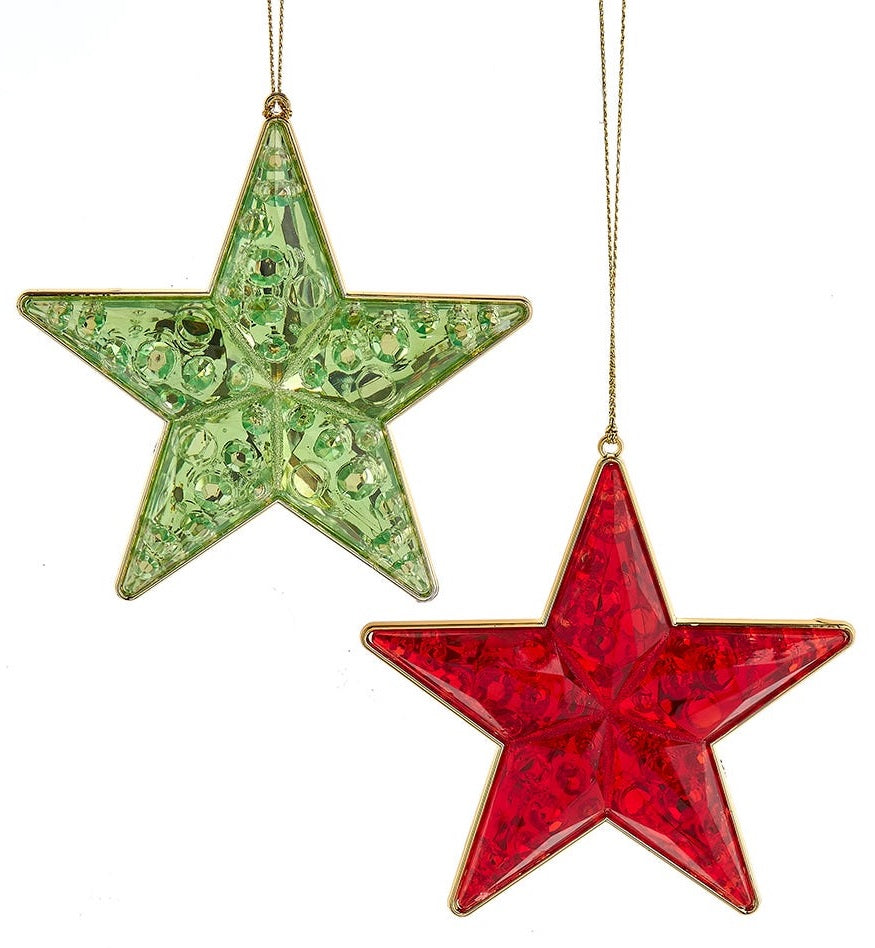 Ornament shaped like a star. There are two color options: red or apple green.
