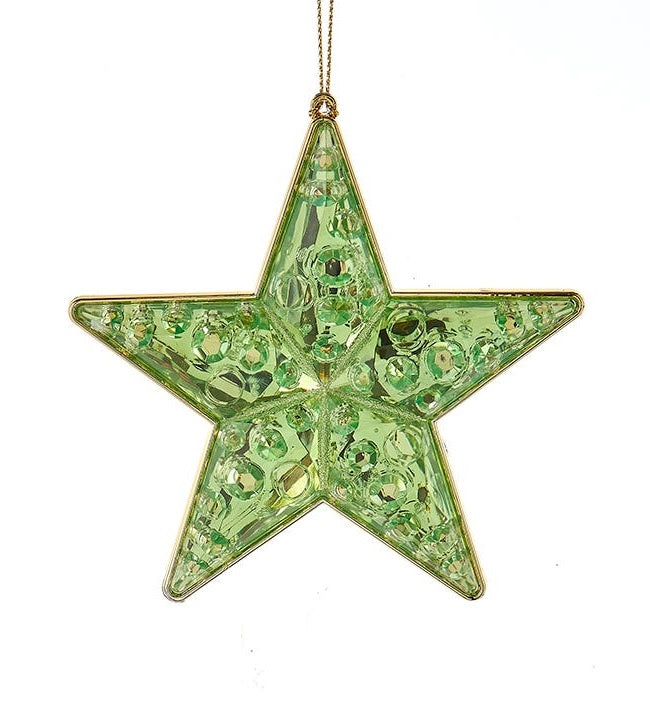 Ornament shaped like a star. There are two color options: red or apple green.