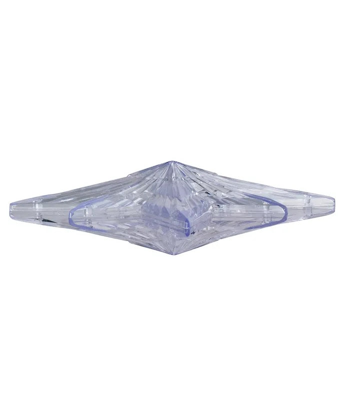 Clear Christmas tree star that shines with the color-changing LED lights inside.