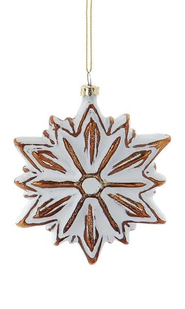 Distressed White & Gold Glass Snowflake Ornament