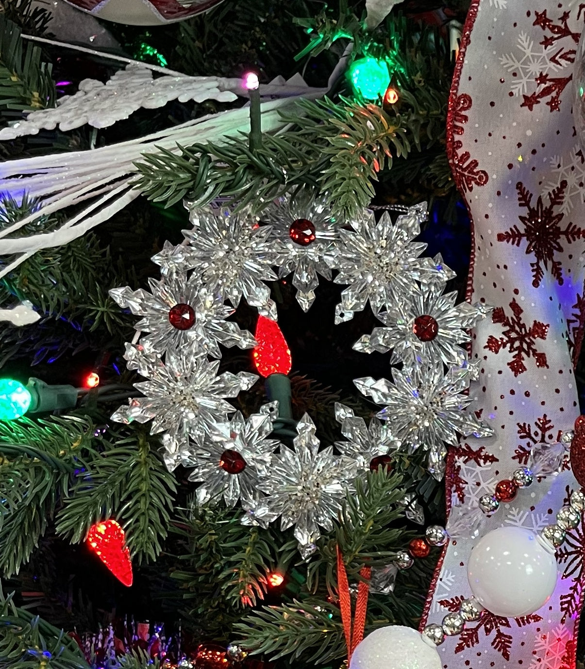 5.3" Red & Silver Wreath Ornament