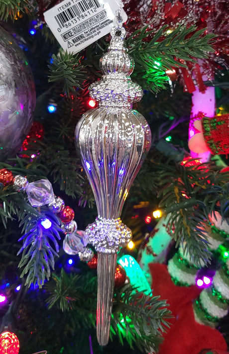6.3" Red & Silver Finial Ornament