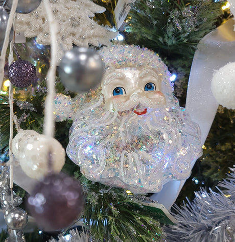 5.5" Glittered Glass Santa Head Ornament