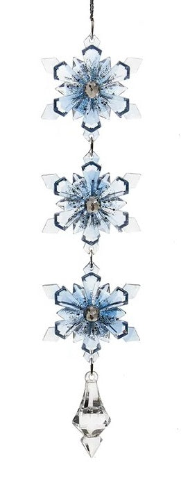 Dangling ornaments with snowflake and gemstone accents.