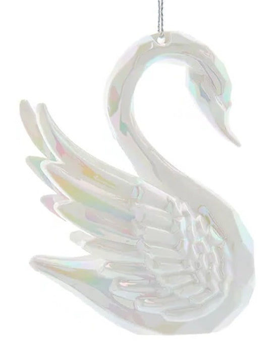 Opalescent swan ornament.