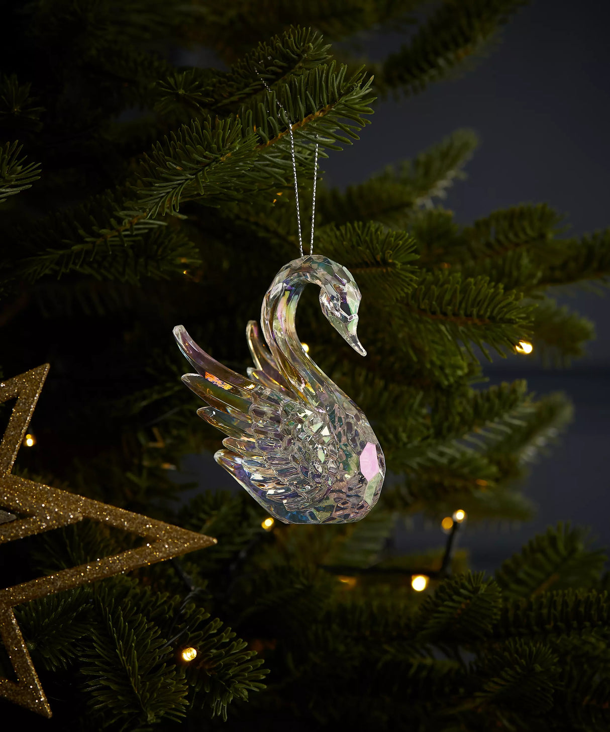 Opalescent swan ornament.