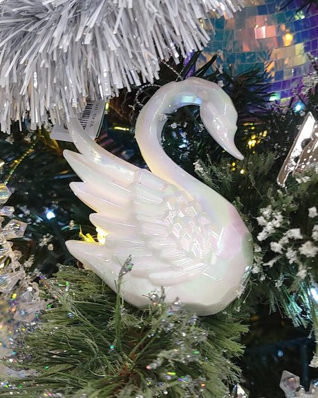 4" Opalescent White & Clear Swan Ornament