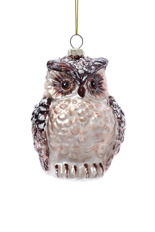 Painted glass ornament designed to look like a brown owl.