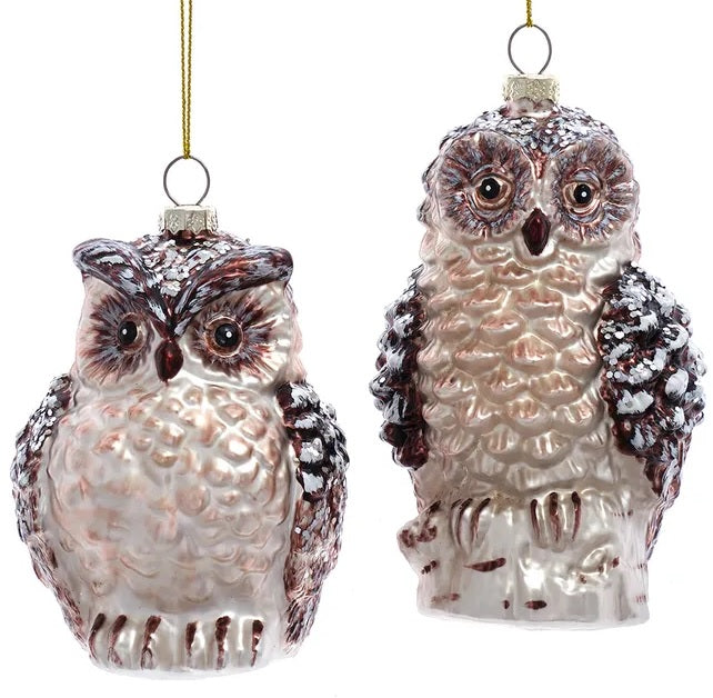 Painted glass ornament designed to look like a brown owl.