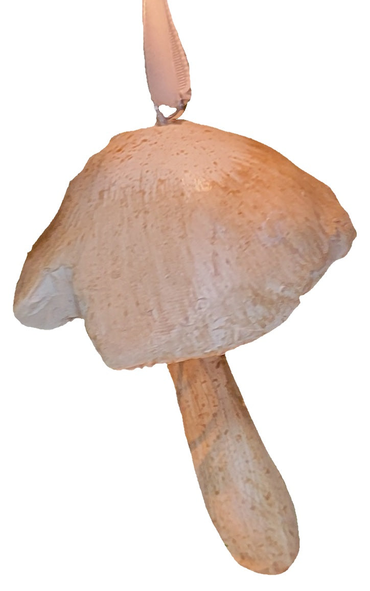 This is one of the mushroom ornaments on a white background.