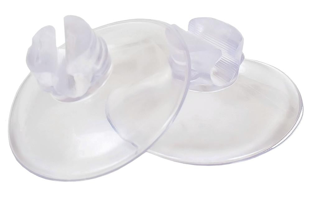 This image shows two clear suction cups on a white background.