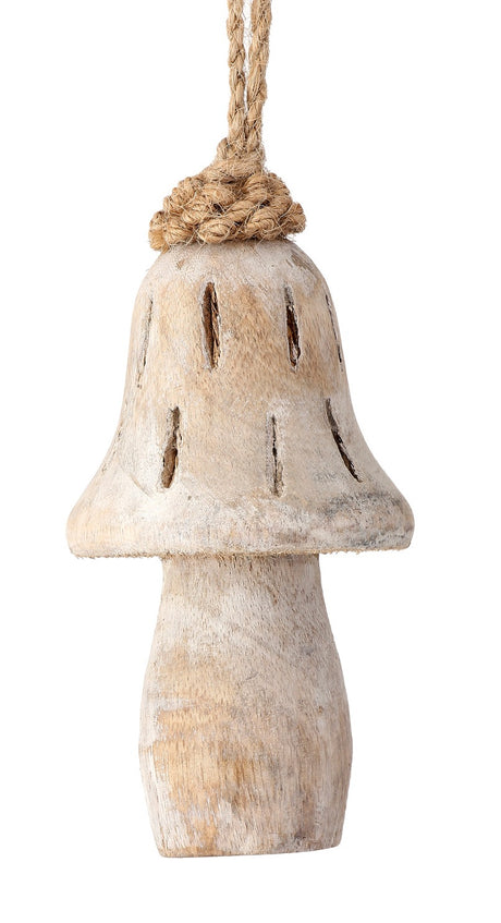 This image shows the weathered wood brown colored mushroom ornament on a white background.