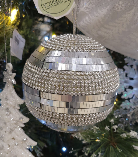 4" Silver Mosaic Ball Ornament with Jewels