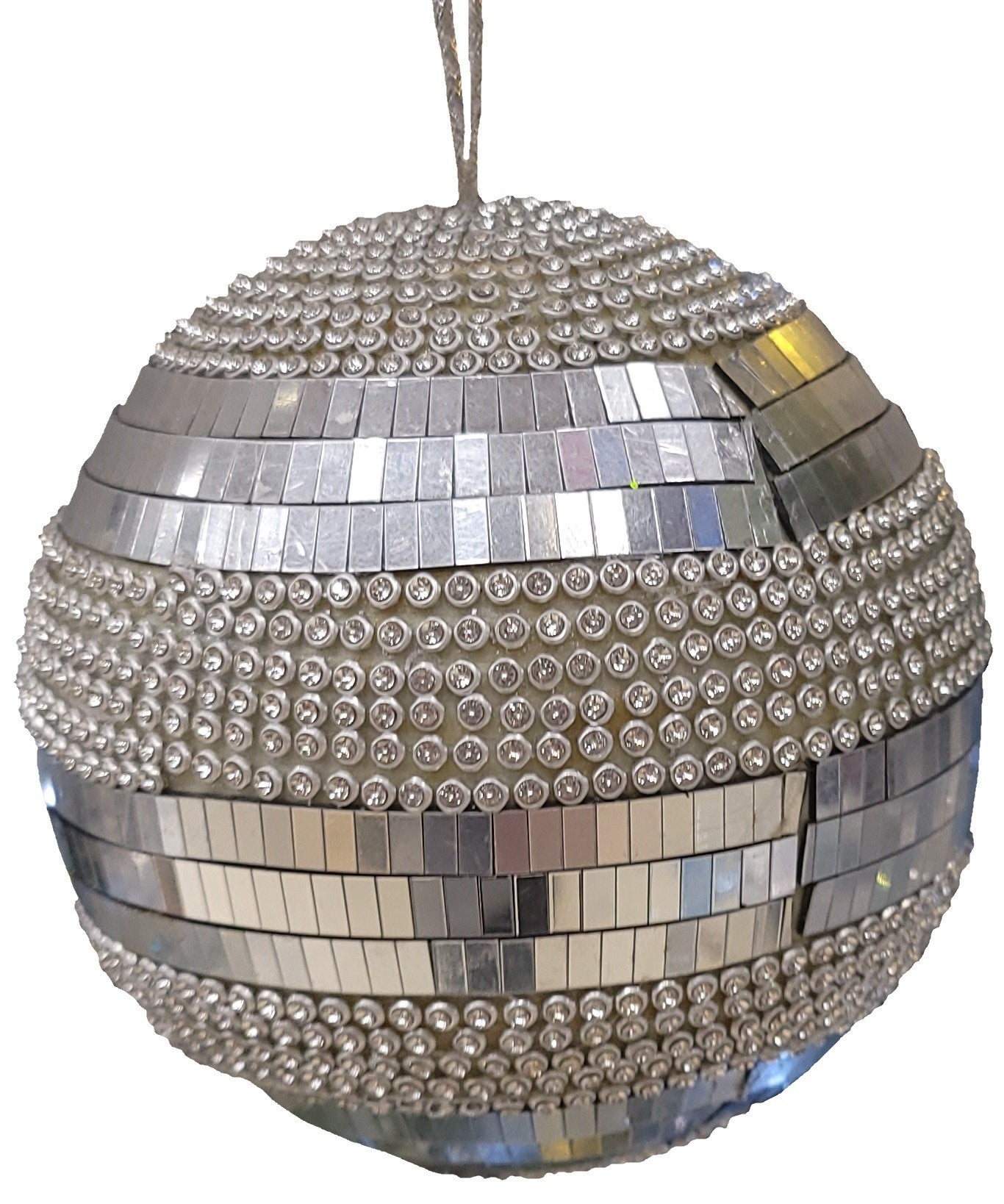 4" Silver Mosaic Ball Ornament with Jewels