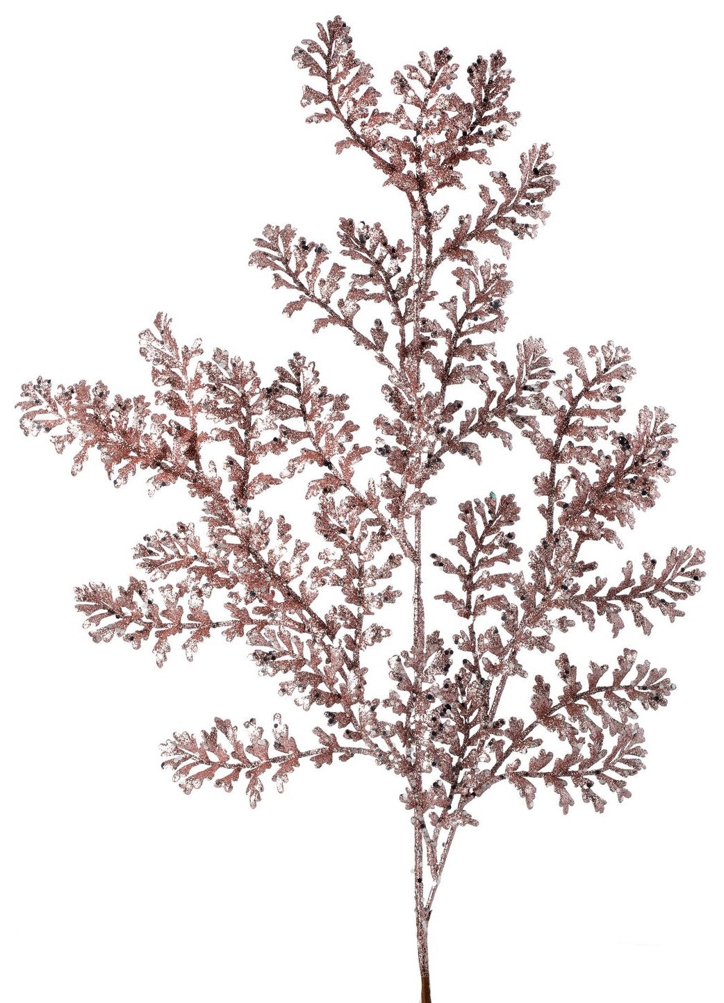 Pick spray designed to look like a wild fern stem. Decorated with blush pink glitter.