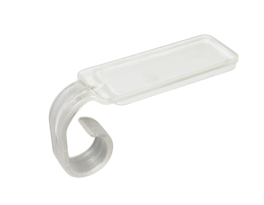 This image shows the clear plastic mantel hook on a white background.