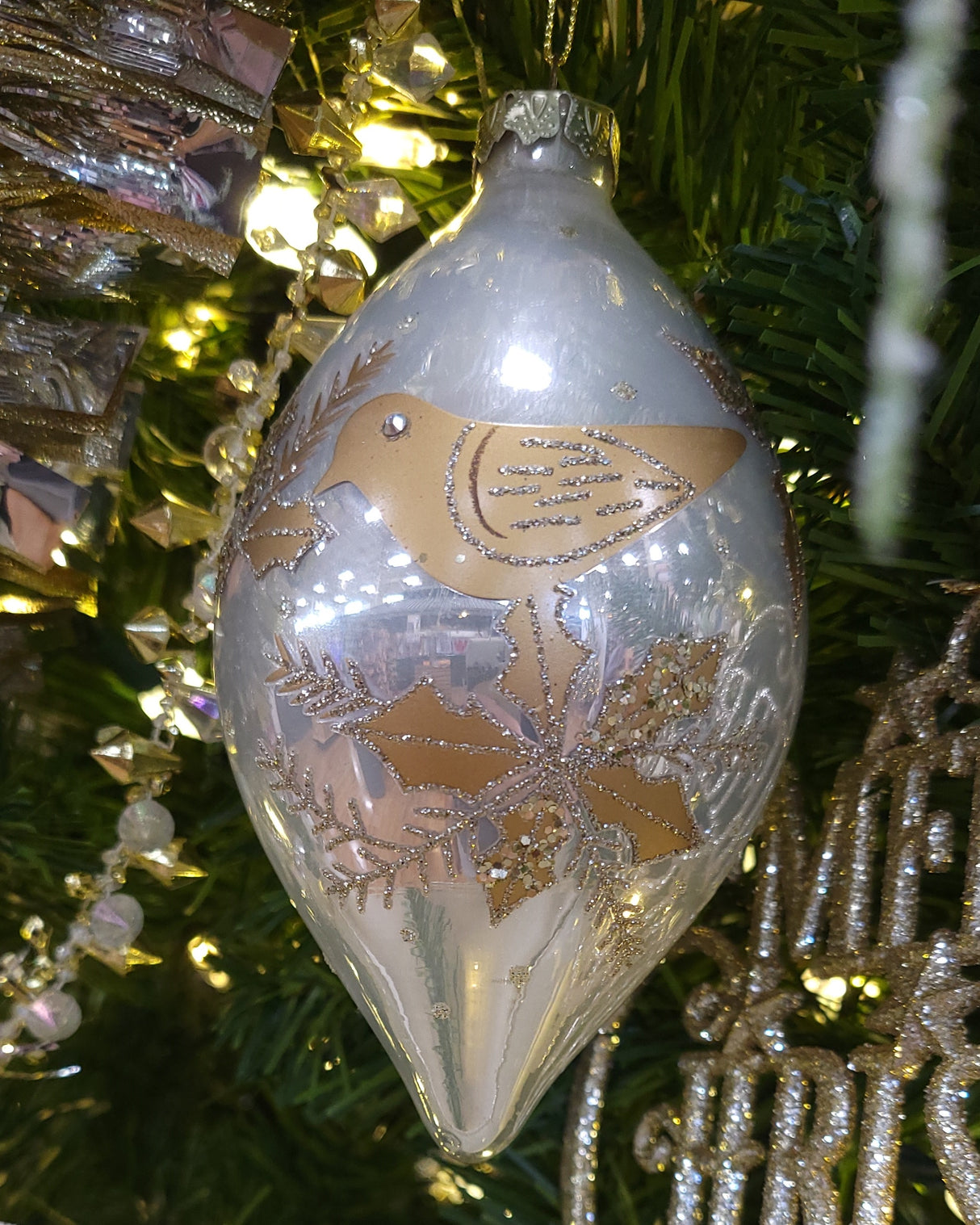 Pearl & Gold Dove Glass Ornament