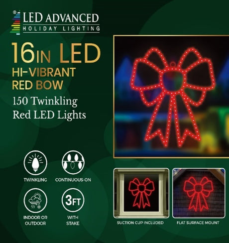 LED Christmas decoration pre-lit with twinkling lights. Designed to look like a bow.