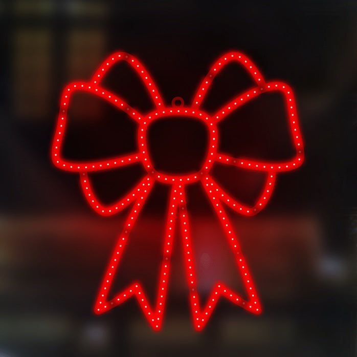 LED Christmas decoration pre-lit with twinkling lights. Designed to look like a bow.