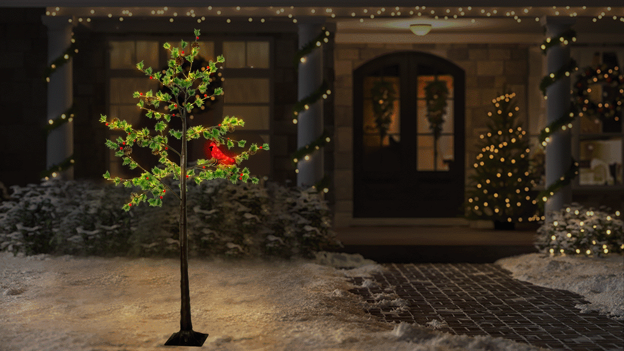 6' LED Austrian Pine Tree Decoration with Cardinal