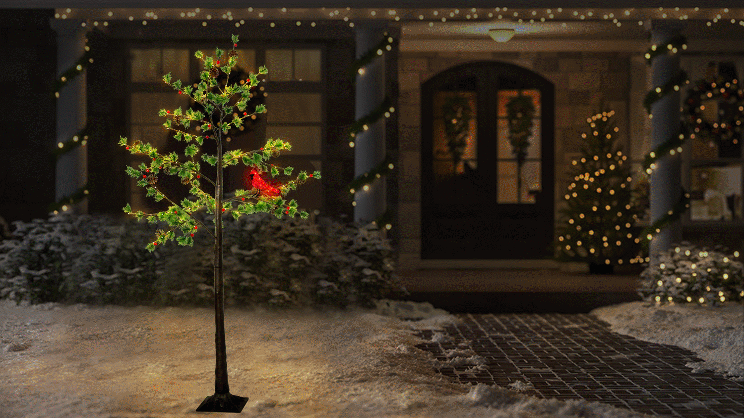 6' LED Austrian Pine Tree Decoration with Cardinal