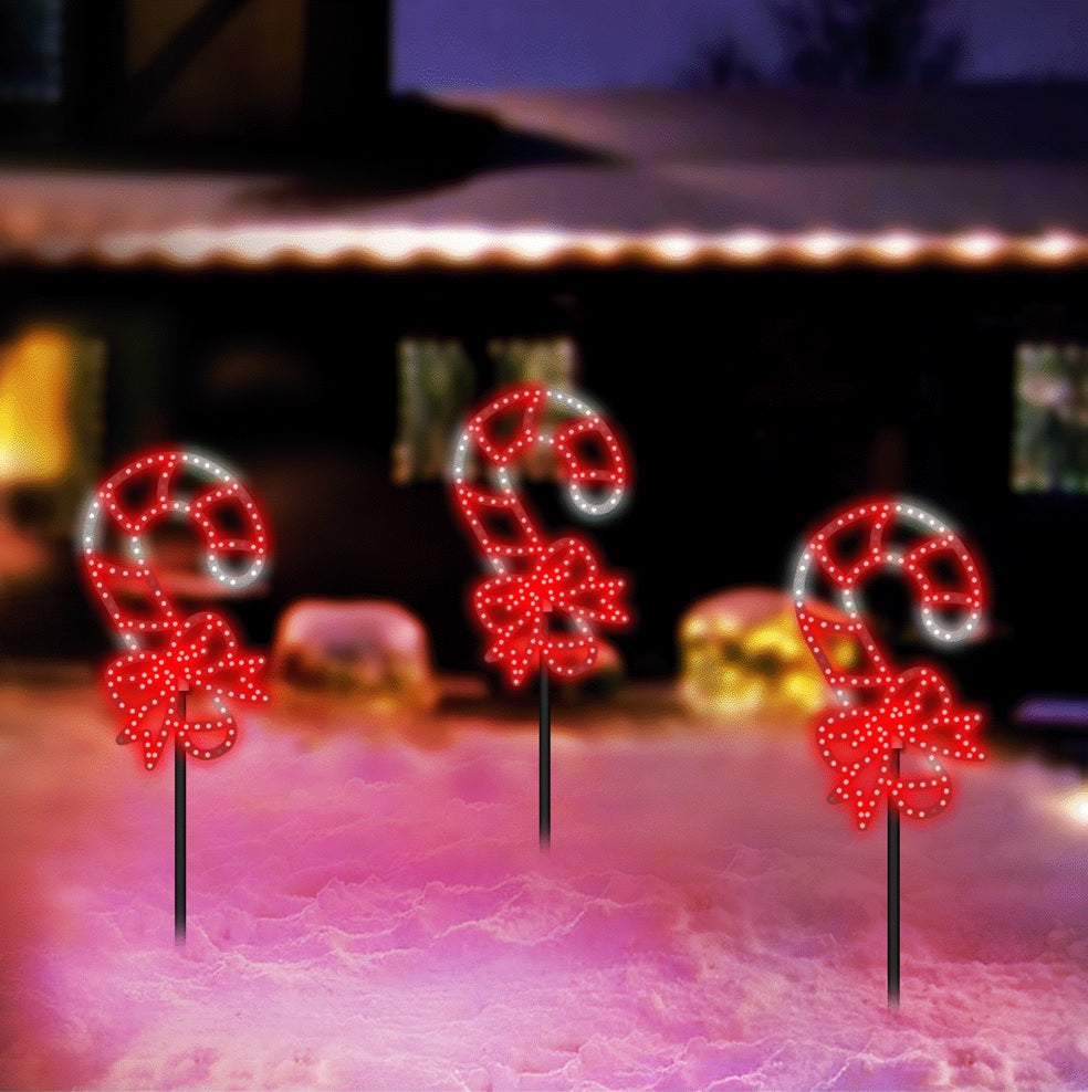 Hi-Vibrant LED Candy Cane with Bow Christmas Decoration