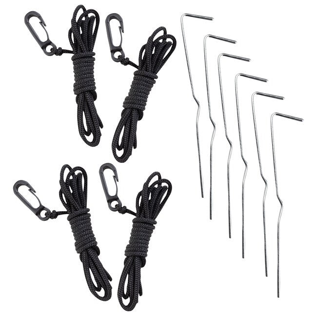 This image shows the utensils needed to put one of these inflatables into the ground.