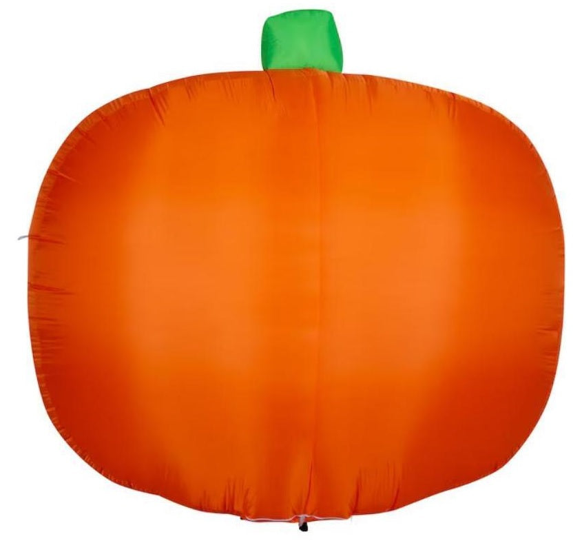 Outdoor Halloween inflatable. Designed to look like a spooky jack-o-lantern with bright green eyes.