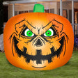 Outdoor Halloween inflatable. Designed to look like a spooky jack-o-lantern with bright green eyes.