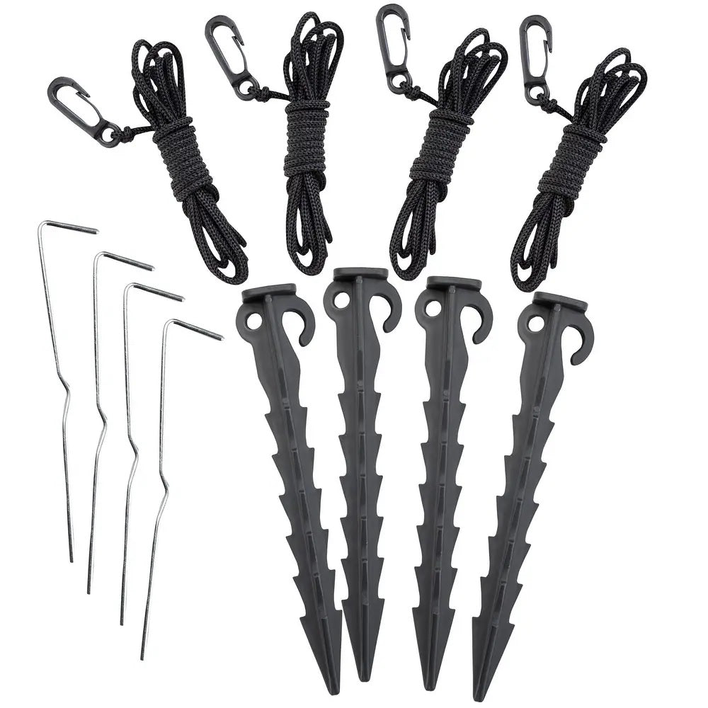 Tethers and stakes to install the inflatable in the ground.