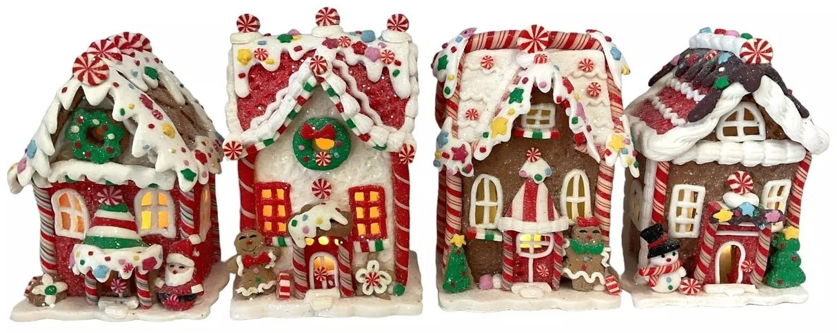 Decorative piece designed to look like a gingerbread covered in candies and frosting.
