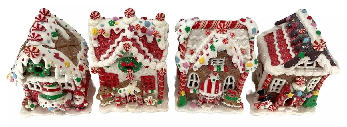 Decorative piece designed to look like a gingerbread covered in candies and frosting.