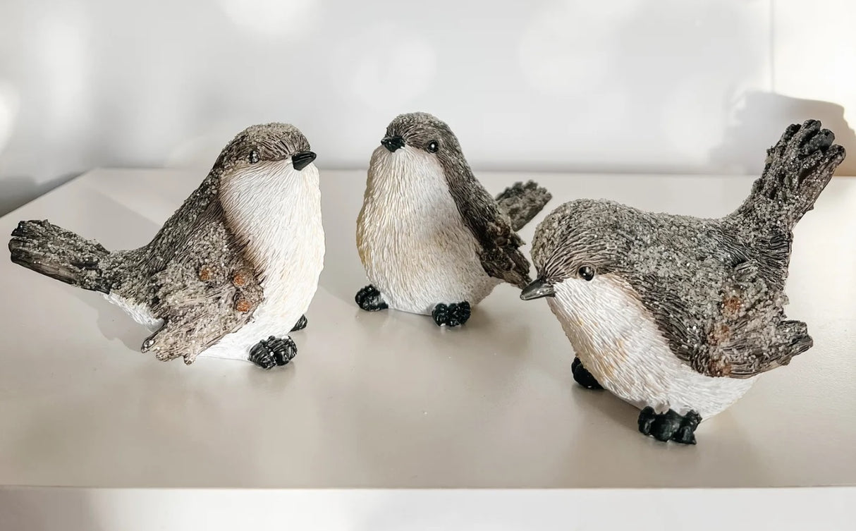 4.5" Winter Frosted Resin Bird Figurine