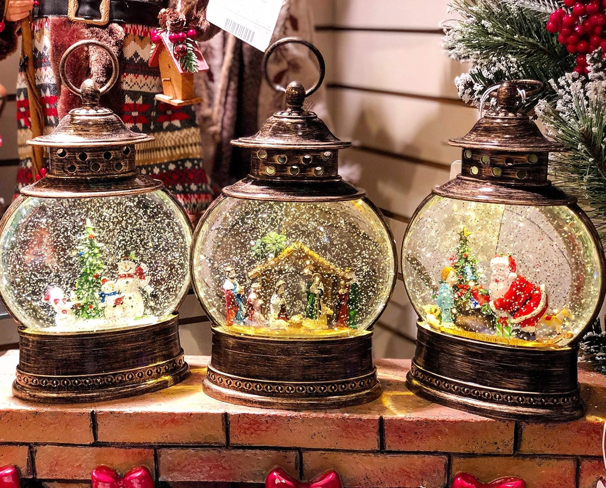 Glass globe lantern tabletop decoration. This picture shows the three options available.