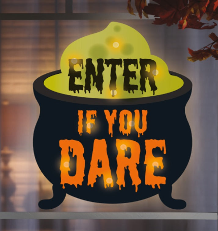 Pre-Lit Shimmer Enter if You Dare Cauldron Halloween Silhouette Decoration