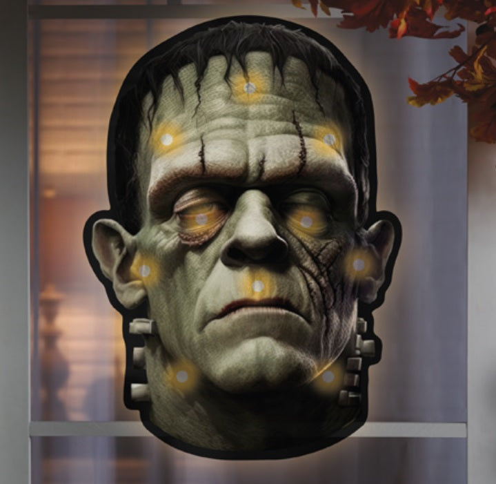 Pre-Lit Shimmer Frankenstein Halloween Silhouette Decoration