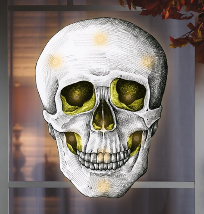 Pre-Lit Shimmer Skull Halloween Silhouette Decoration