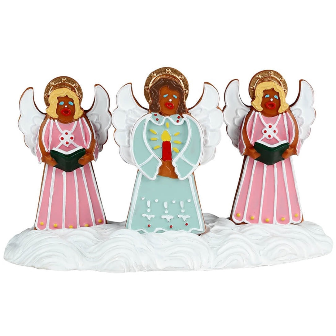 Resin figurine for a Lemax display. A Lemax Sugar N Spice Village figurine consisting of three gingerbread cookie angels.