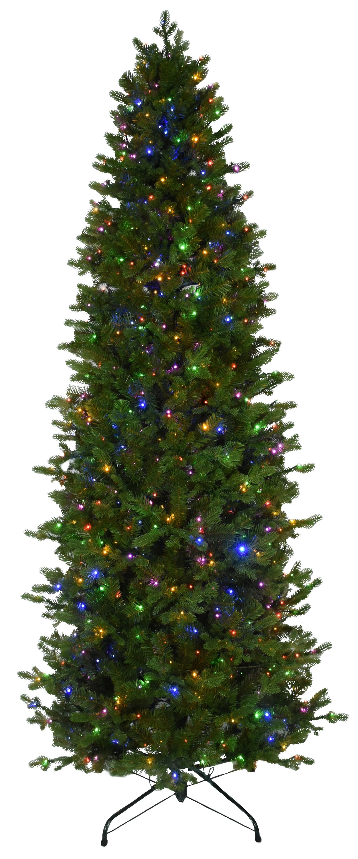 Artificial noble fir tree pre-lit with 750 starry LED lights. The lights can change from warm white to multi-colored.