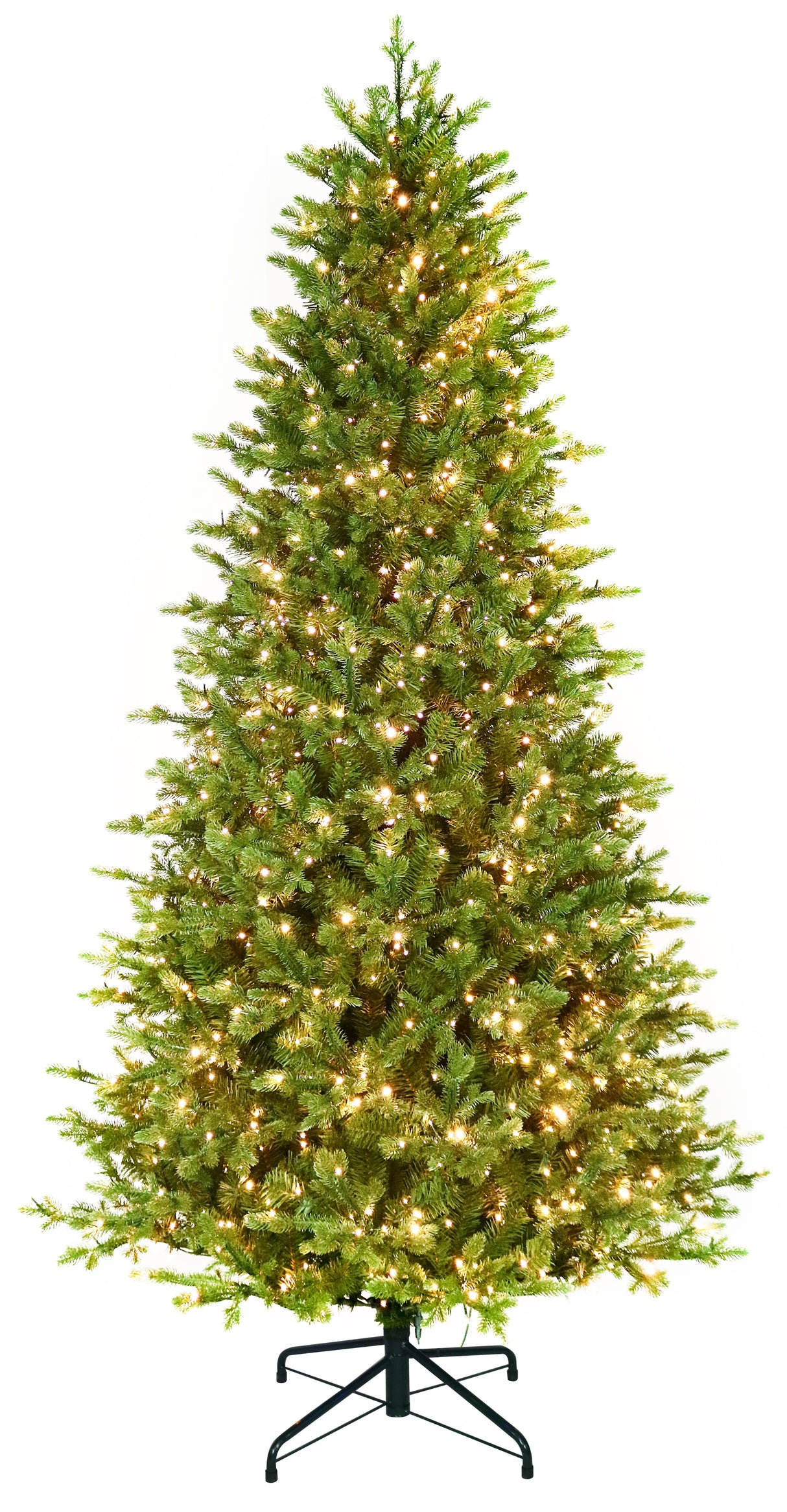 Artificial Christmas tree with color-changing, starry LED lights.
