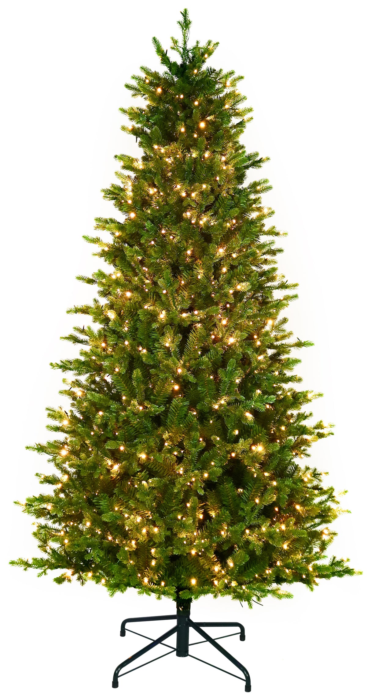 Artificial Christmas tree with color-changing, starry LED lights.